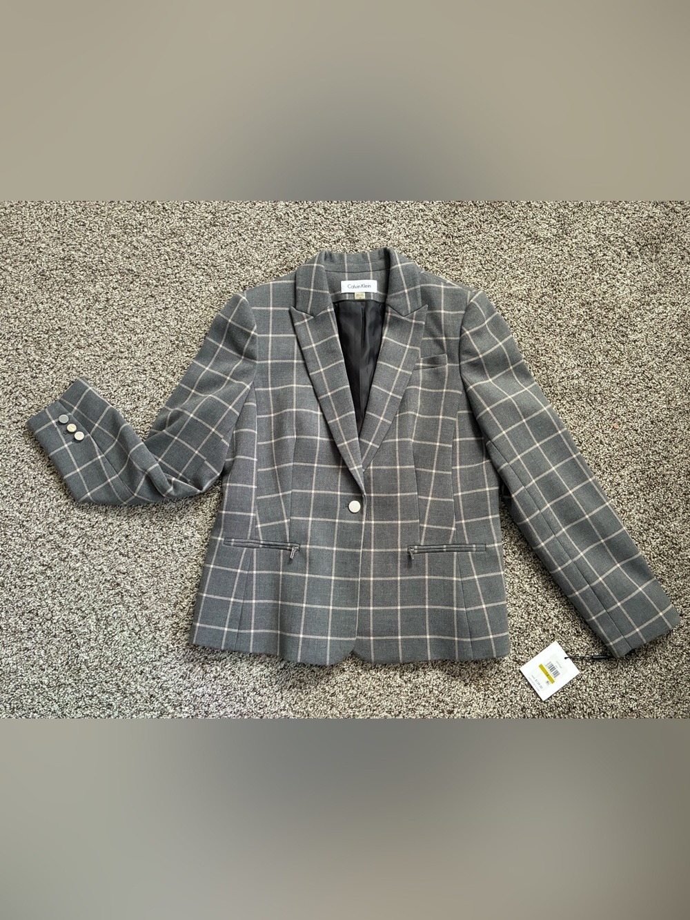 🦋 NWT $139 Calvin Klein Gray Windowpane Plaid Blazer